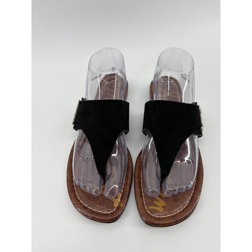 Sam Edelman, Black Leather Suede, T-Strap Thong Slides, Logo "E" Size 9, NWT